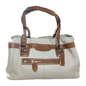 Vintage Coach Penelope Handbag F14682 Satchel Off-White & Brown Pebbled Leather